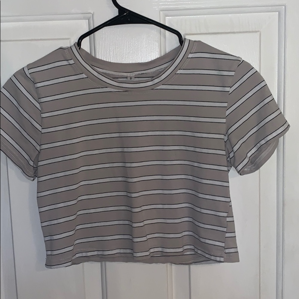 Grey Striped Crop Top